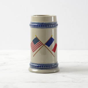 US and France Crossed Flags Beer Stein