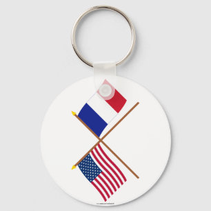 US and France Crossed Flags Keychain