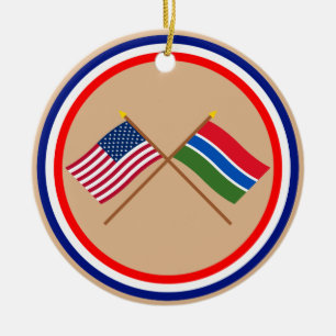 US and Gambia Crossed Flags Ceramic Ornament