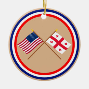 US and Georgia Republic Crossed Flags Ceramic Ornament