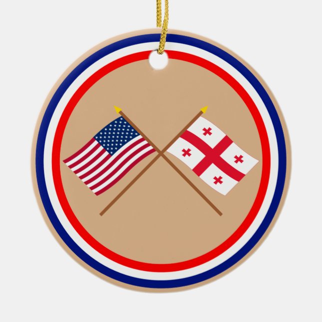 US and Georgia Republic Crossed Flags Ceramic Ornament (Front)