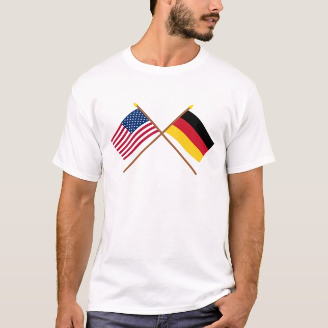 US and Germany Crossed Flags T-Shirt (Front)