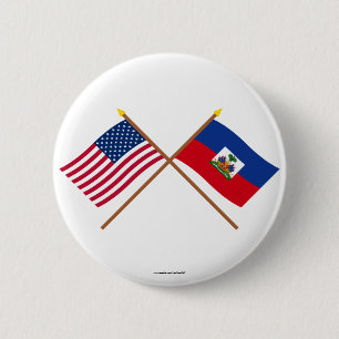 US and Haiti Crossed Flags 2 Inch Round Button