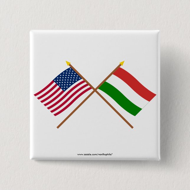 US and Hungary Crossed Flags 2 Inch Square Button (Front)