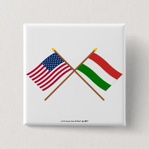US and Hungary Crossed Flags 2 Inch Square Button