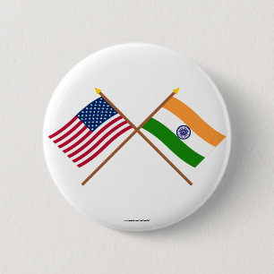US and India Crossed Flags 2 Inch Round Button