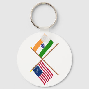 US and India Crossed Flags Keychain