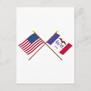 US and Iowa Crossed Flags Postcard