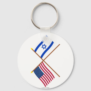 US and Israel Crossed Flags Keychain