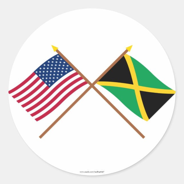 US and Jamaica Crossed Flags Classic Round Sticker (Front)
