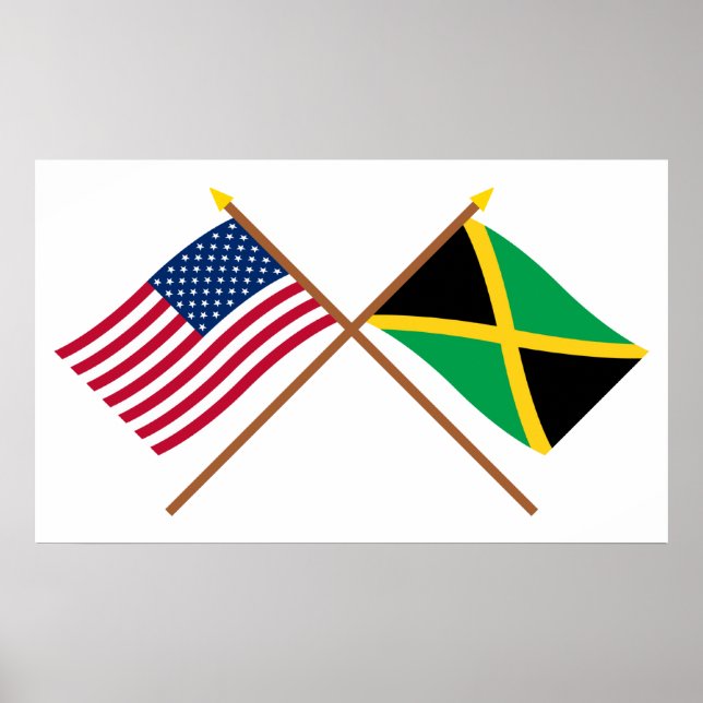 US and Jamaica Crossed Flags Poster (Front)