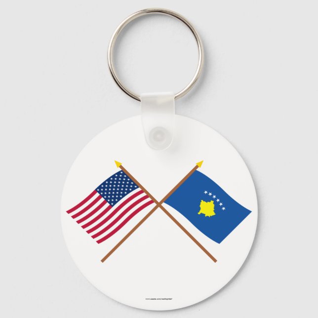 US and Kosovo Crossed Flags Keychain (Front)