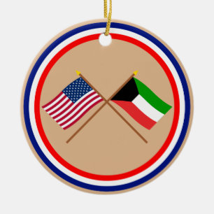 US and Kuwait Crossed Flags Ceramic Ornament