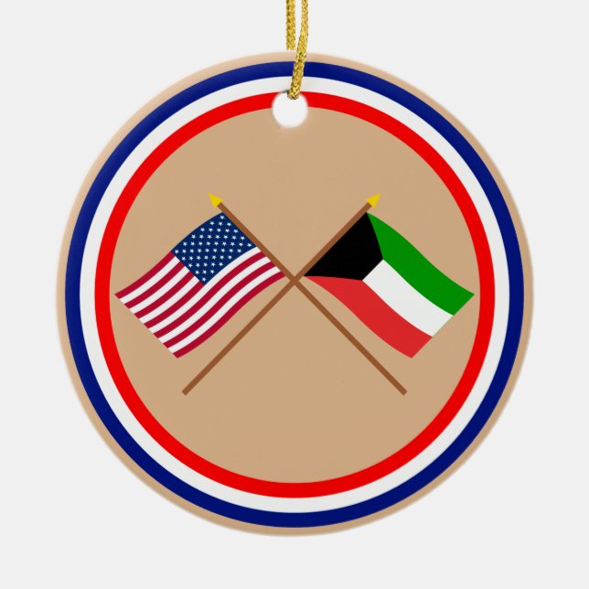 US and Kuwait Crossed Flags Ceramic Ornament (Front)