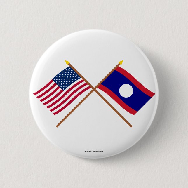 US and Laos Crossed Flags 2 Inch Round Button (Front)