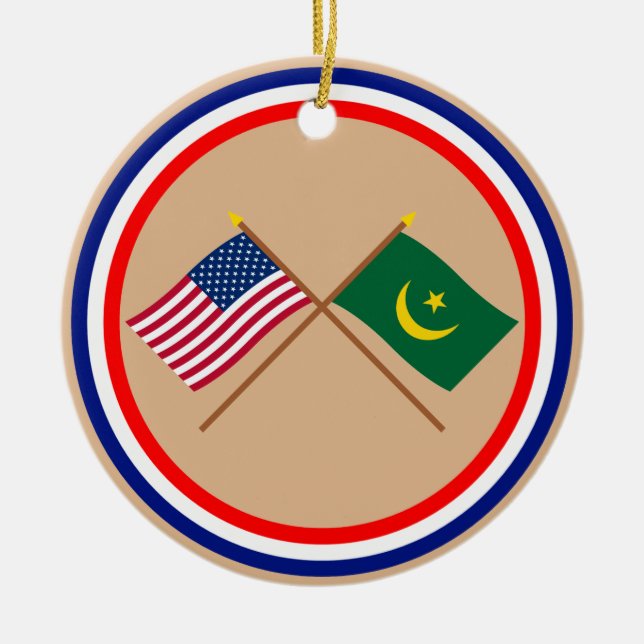 US and Mauritania Crossed Flags Ceramic Ornament (Front)