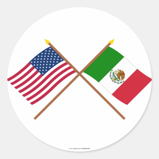 US and Mexico Crossed Flags Classic Round Sticker (Front)
