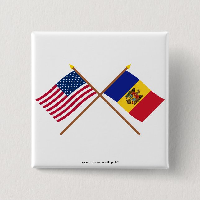 US and Moldova Crossed Flags 2 Inch Square Button (Front)