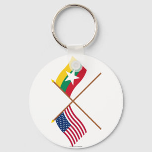US and Myanmar Crossed Flags Keychain