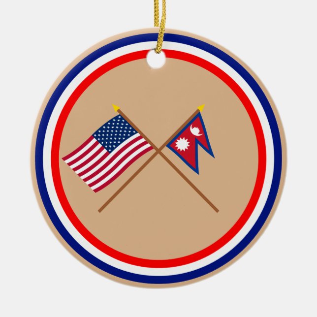 US and Nepal Crossed Flags Ceramic Ornament (Front)