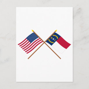 US and North Carolina Crossed Flags Postcard