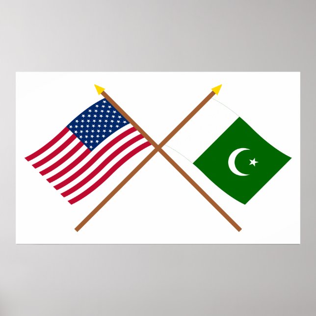 US and Pakistan Crossed Flags Poster (Front)