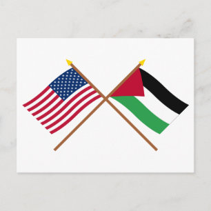 US and Palestinian Movement Crossed Flags Postcard