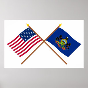 US and Pennsylvania Crossed Flags Poster