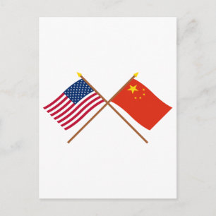 US and People's Republic of China Crossed Flags Postcard