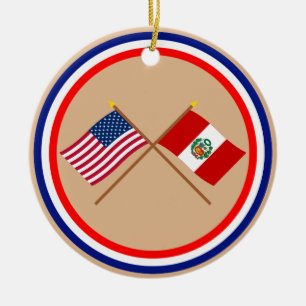 US and Peru Crossed Flags Ceramic Ornament