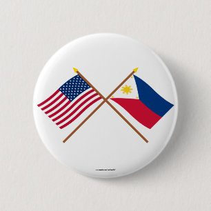 US and Philippines Crossed Flags 2 Inch Round Button