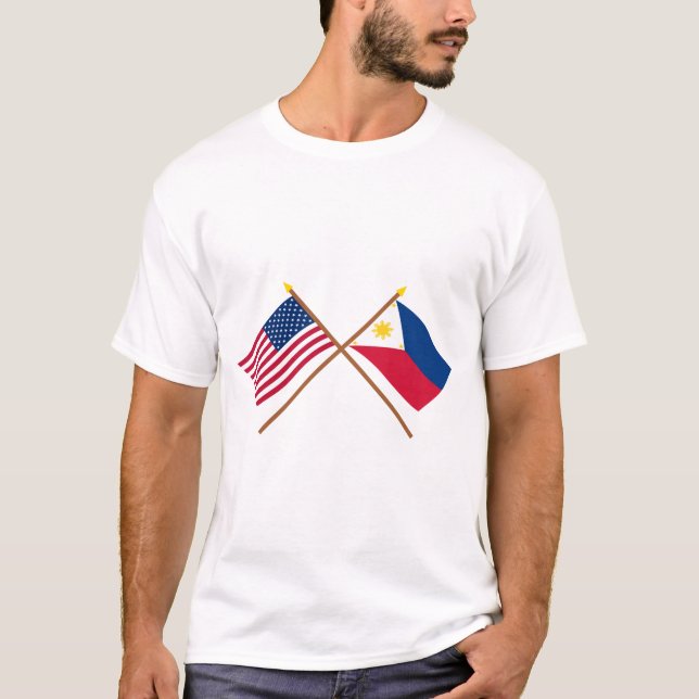 US and Philippines Crossed Flags T-Shirt (Front)