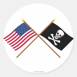 US and Pirate Crossed Flags Classic Round Sticker