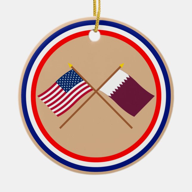 US and Qatar Crossed Flags Ceramic Ornament (Front)