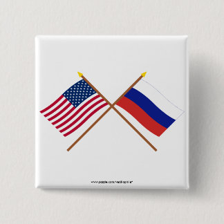 US and Russia Crossed Flags 2 Inch Square Button