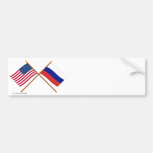 US and Russia Crossed Flags Bumper Sticker