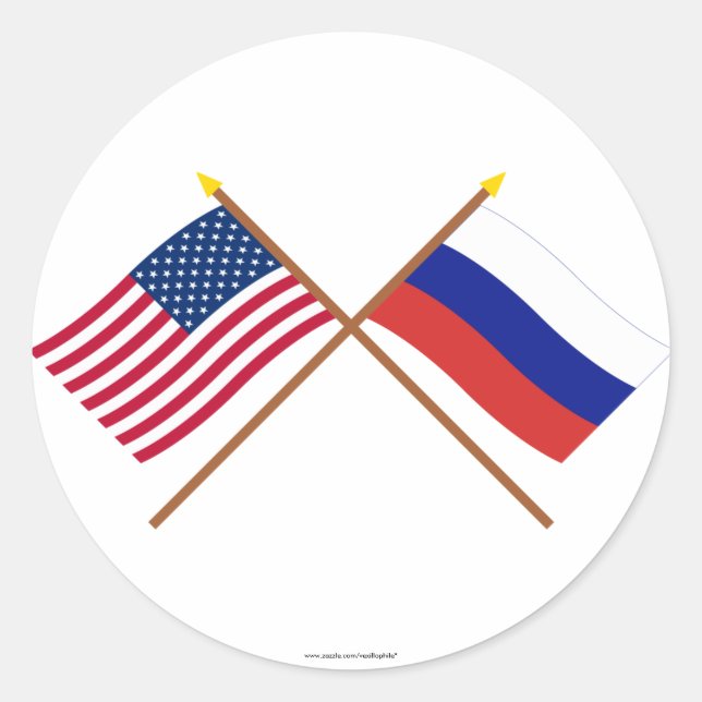 US and Russia Crossed Flags Classic Round Sticker (Front)