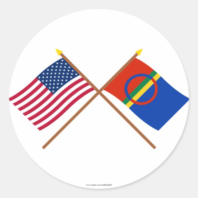 US and Sapmi Crossed Flags Classic Round Sticker (Front)