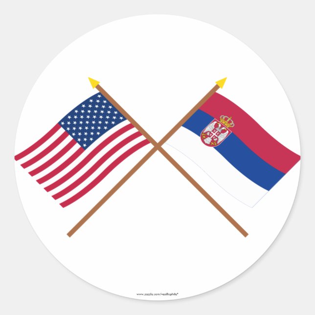 US and Serbia Crossed Flags Classic Round Sticker (Front)