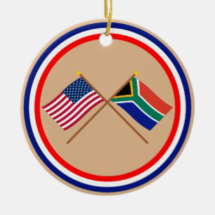 US and South Africa Crossed Flags Ceramic Ornament