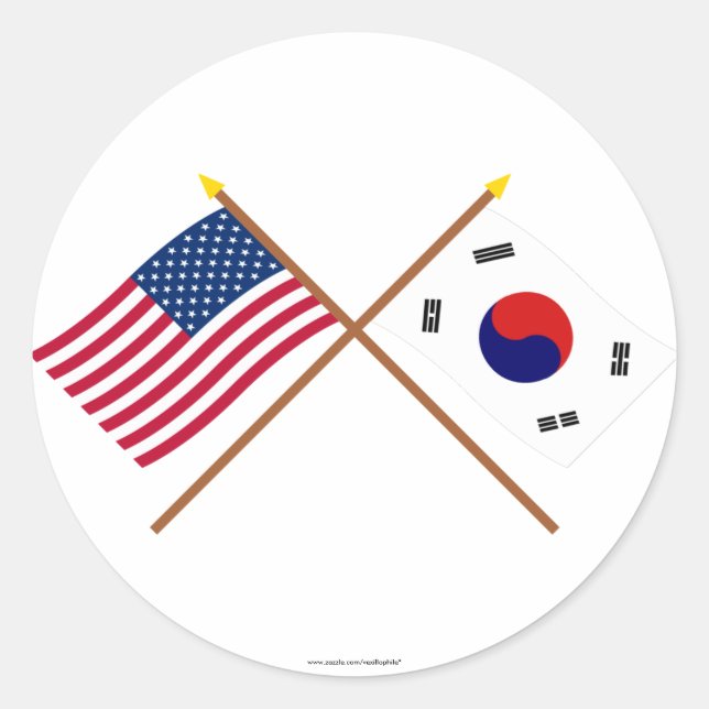 US and South Korea Crossed Flags Classic Round Sticker (Front)