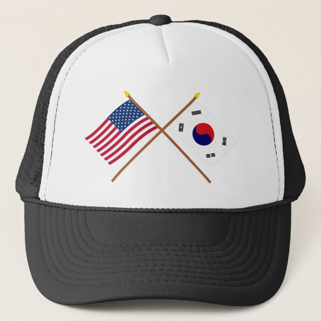 US and South Korea Crossed Flags Trucker Hat (Front)