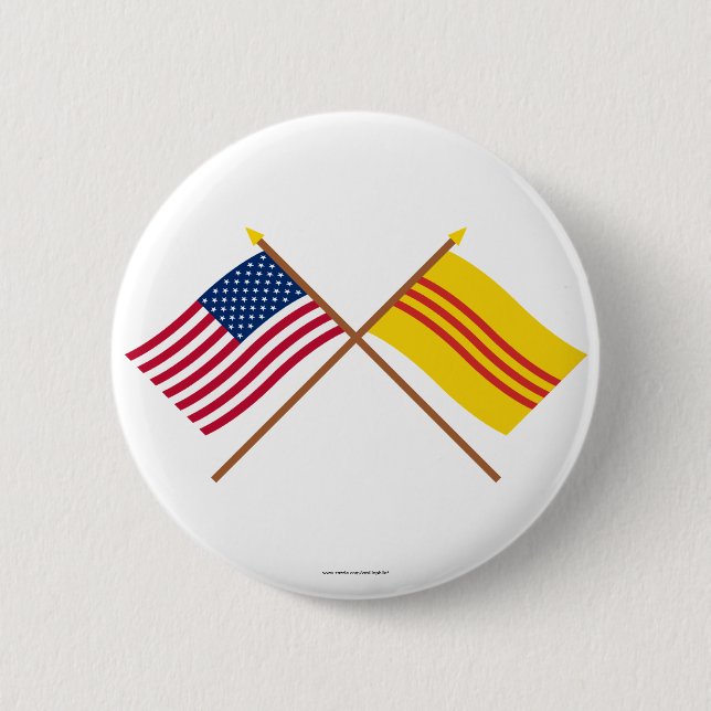 US and South Vietnam Crossed Flags 2 Inch Round Button (Front)
