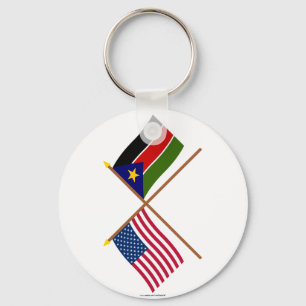 US and Southern Sudan Crossed Flags Keychain