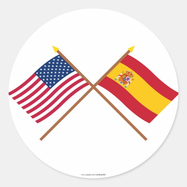 US and Spain Crossed Flags Classic Round Sticker (Front)