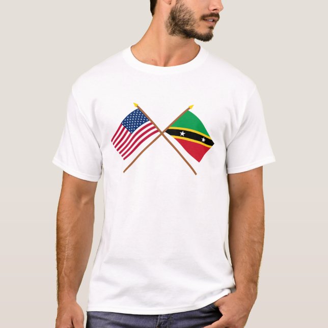 US and St Kitts & Nevis Crossed Flags T-Shirt (Front)