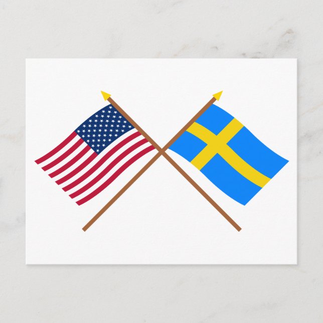 US and Sweden Crossed Flags Postcard (Front)