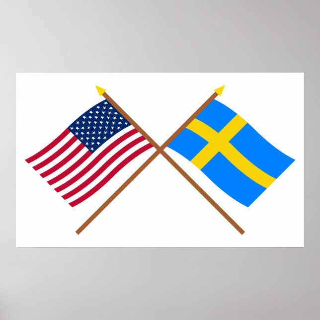 US and Sweden Crossed Flags Poster (Front)