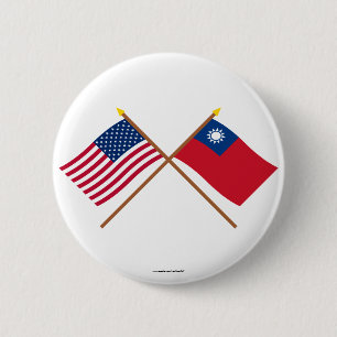 US and Taiwan Crossed Flags 2 Inch Round Button