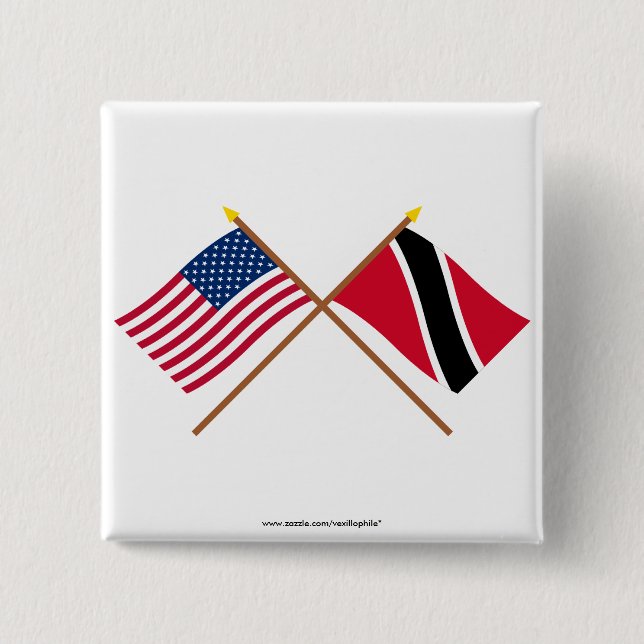 US and Trinidad & Tobago Crossed Flags 2 Inch Square Button (Front)